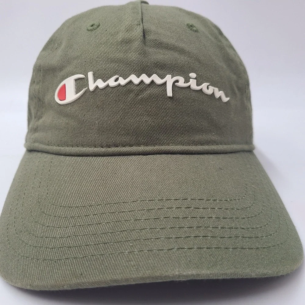 Champion Hat Strapback (Fits Small) Green White Script Logo Casual Brand Cotton